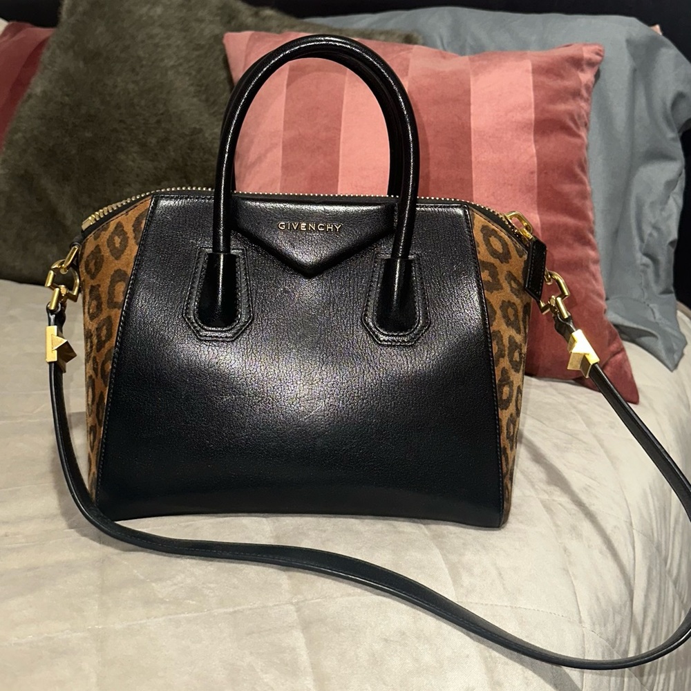 Givenchy Black Leather And Leopard Print Suede